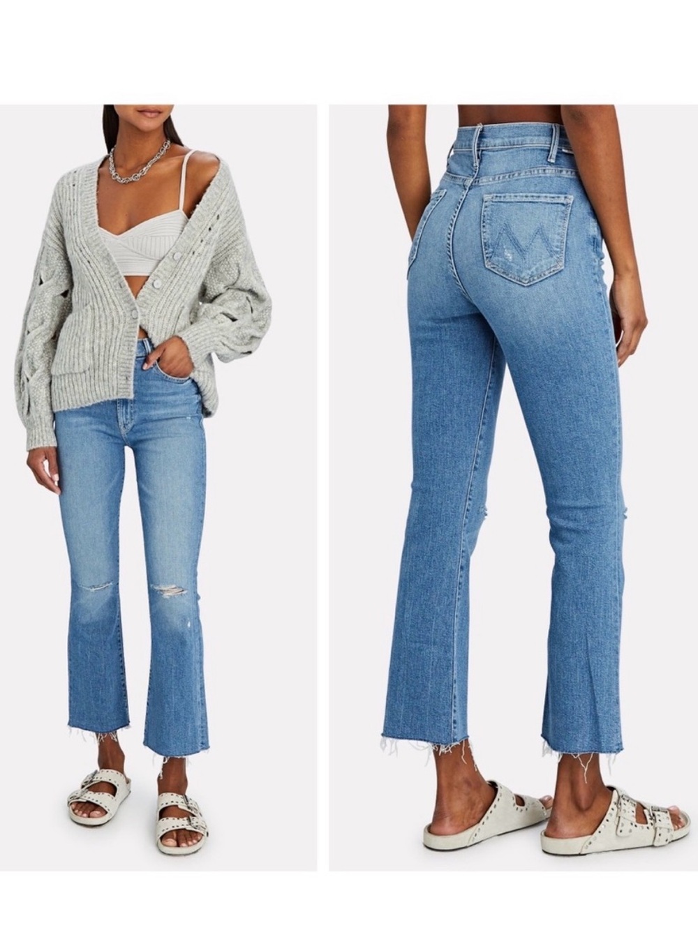 Mother The Hustler Ankle Fray Denim Understudy Wash Distressed Flare Crop Sz 27